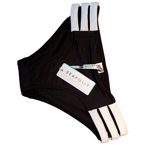 SEAFOLLY◇Black/White Block Party Multi Strap Hipster Swim Bottoms◇CAN Size 6◇NWT - Picture 4 of 7